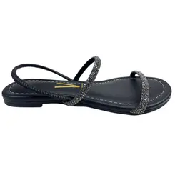 Sandália Rasteira Vizzano Strass Black Diamond/Preto Feminina