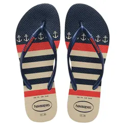 Chinelo Havaianas Slim Nautical Bege Palha/Marinho Feminino