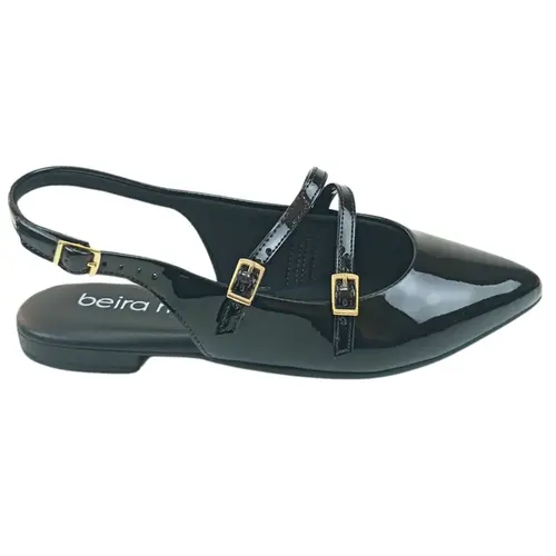 Sapatilha Slingback Beira Rio Verniz Premium Preto Feminina