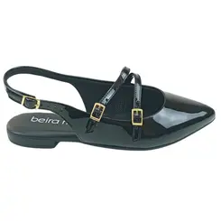 Sapatilha Slingback Beira Rio Verniz Premium Preto Feminina