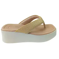 Tamanco Beira Rio Napa Tresse Anabela Creme/Dourado Feminino