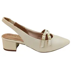 Sapato Beira Rio Salto Grosso Napa Turim Creme Feminino