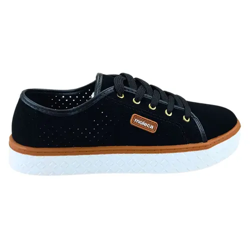 Tênis Moleca Casual Nobuck Microperfuros Preto Feminino