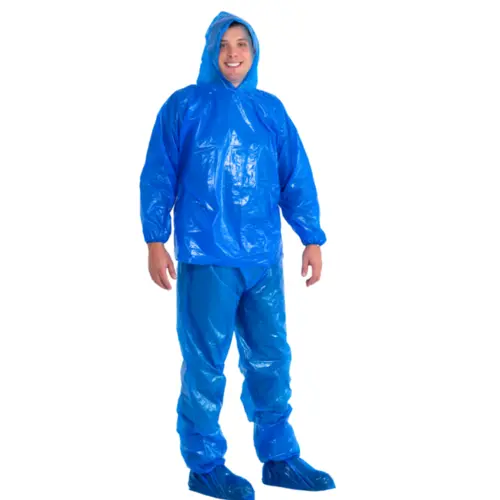 Kit 2 Conjuntos Polietileno Com Elástico e Capuz e Bota Impermeável Azul Oceano