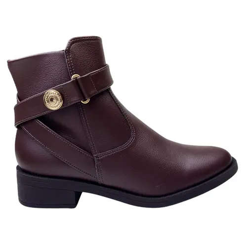 Bota Bebecê Cano Curto Napa Skin Soft Cacau Feminina