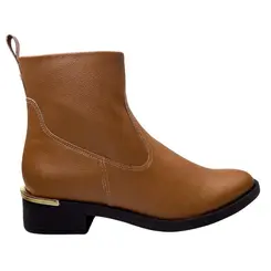 Bota Bebecê Cano Curto Napa Skin Soft Camel Feminina