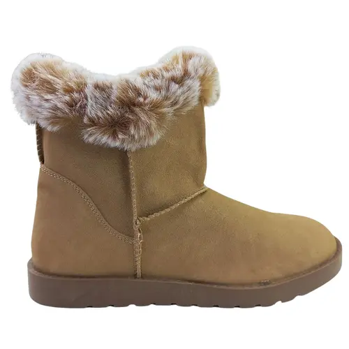 Bota Rasteira Mooncity Cano Curto Com Pelo Bege Feminina