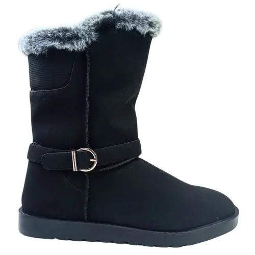Bota Rasteira Mooncity Cano Curto Com Pelo Preto Feminina