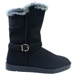 Bota Rasteira Mooncity Cano Curto Com Pelo Preto Feminina