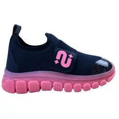 Tênis Novopé Têxtil Infantil Marinho/Rosa BB Transl Menina