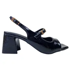 Sandália Via Marte Peeptoe Verniz Glossy Preto Feminina