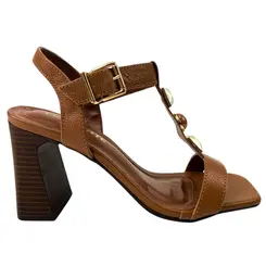 Sandália Via Marte Couro Capri Salto Bloco Banoffee Feminina