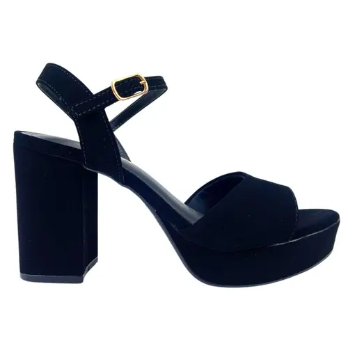 Sandalia Via Marte Nobuck Salto Alto Bloco Preto Feminina