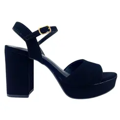 Sandalia Via Marte Nobuck Salto Alto Bloco Preto Feminina