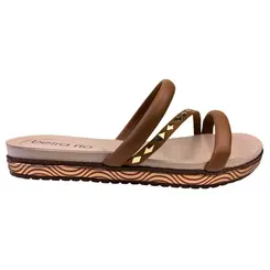 Chinelo Papete Beira Rio Napa Turim Camel/Dourado Feminino