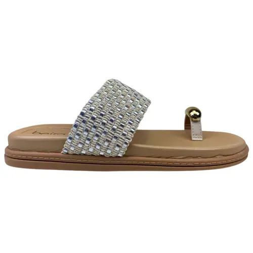 Chinelo Papete Beira Rio Napa Turim Prata/Branco Off Feminino