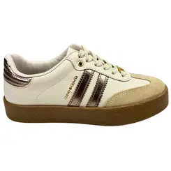 Tênis Cravo e Canela Camurção Soft Nude/Off White Champagne
