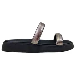 Chinelo Papete Moleca Tira Metalizado Grafite/Preto Feminino
