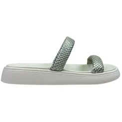 Chinelo Papete Moleca Napa Ravenna Branco Off/Prata Feminino