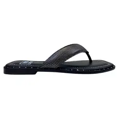 Chinelo Rasteira Moleca Napa Pele Strech Preto-Grafite Feminino