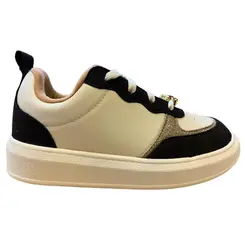 Tênis Novopé Pingente Urso/Off White/Café/Ouro Menina